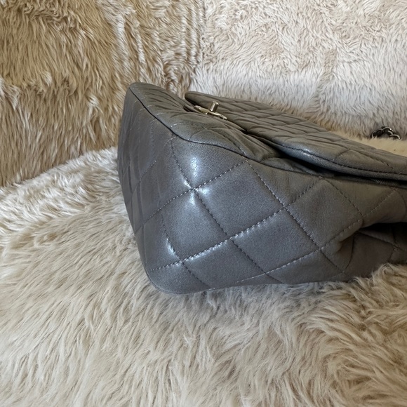 Authentic Chanel Classic Jumbo Single Flap Bag in Grey Lambskin Silver Hardware - Picture 12 of 12